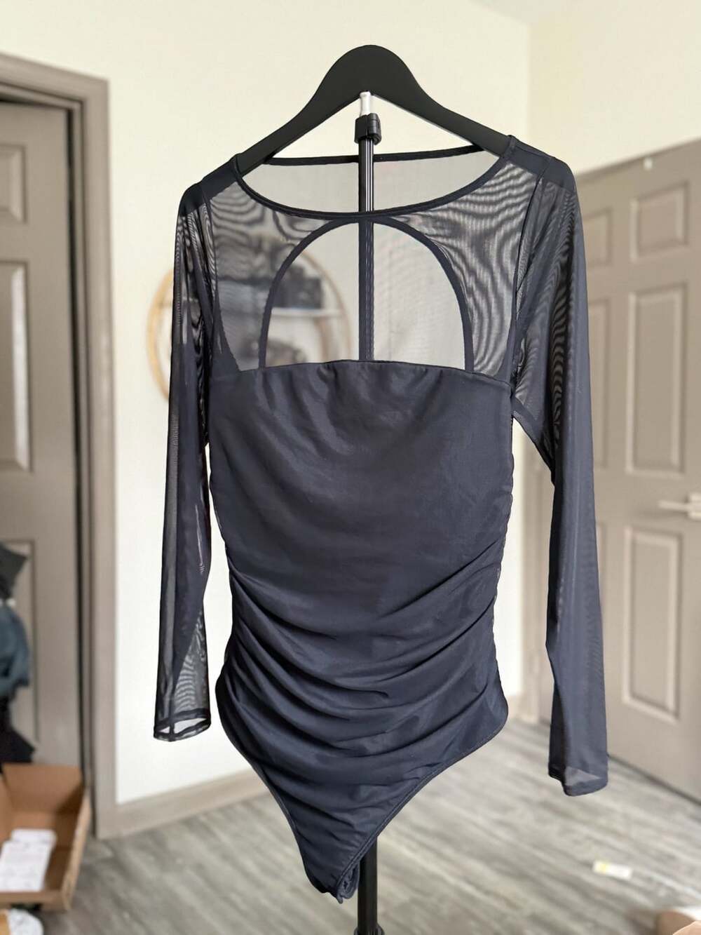 Abercrombie & Fitch Bodysuit Size L Black Mesh Long Sleeve